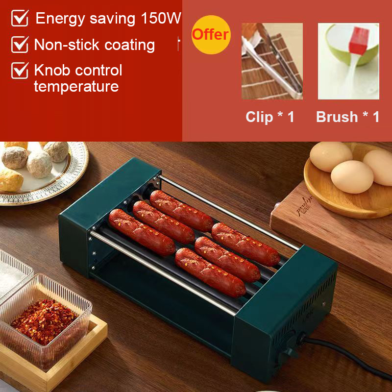 Electric Sausage Machine Multifunction American Dog Kebab Roller Teppanyaki Barbecue Grill Steak DIY Hamburger Baking Oven: army green