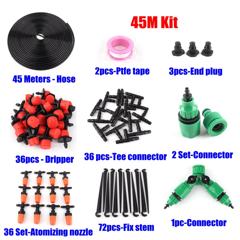 30m 50m DIY Micro Drip Irrigation System Self Garden Irrigation Automatic Watering Kits Adjustable Drippers Atomizing Nozzle: 45m Kit