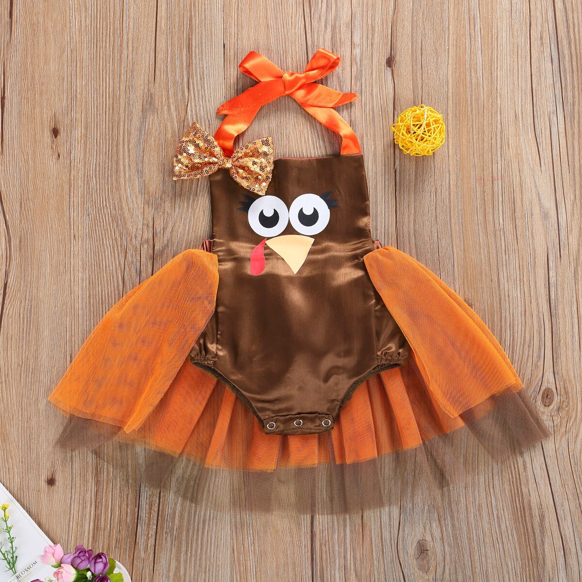 FOCUSNORM Thanksgiving Day Baby Girls Boys Romper Dress Turkey Print Sleeveless Belt Sequined Lace Tutu Jumpsuits