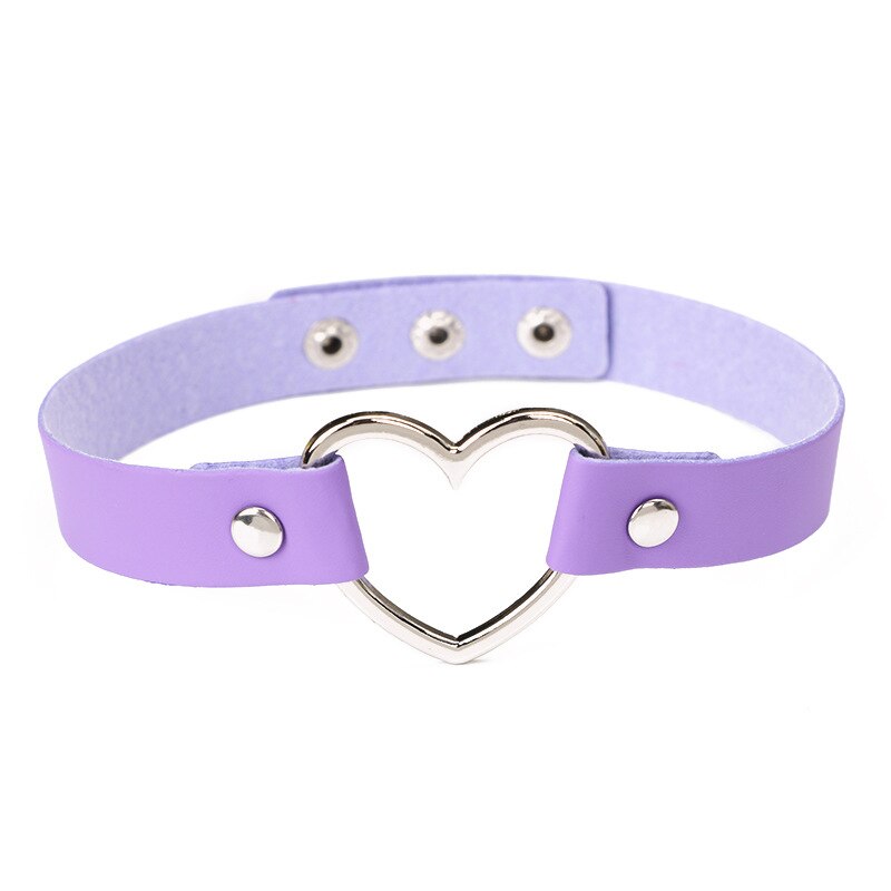 Vrouwen Lady Punk Goth Harajuku Grunge Pu Leer Klinknagel Hart Kraag Choker Funky Draaimomenten Ketting Sieraden Lxh: Purple