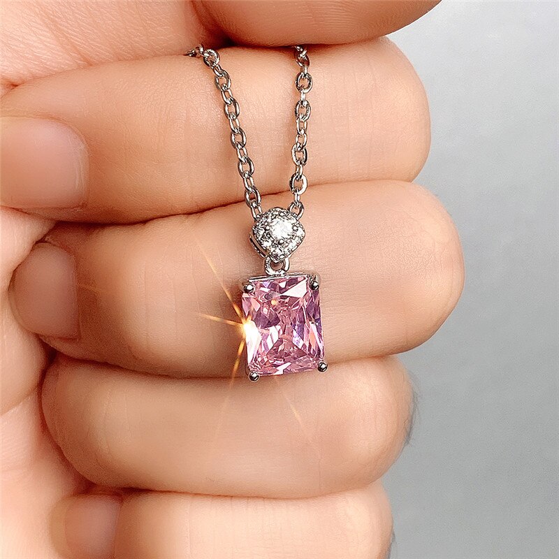 Collana in zircone quadrato argento angelo nero per donna personalità temperamento rosa pietra preziosa catena clavicola 2022 nuovi gioielli INS