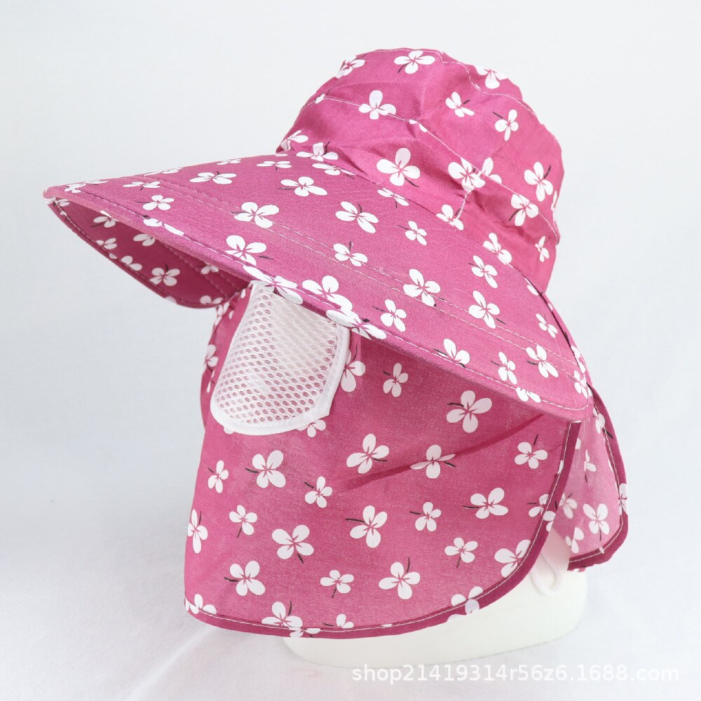 Women UV Protection Cap Breathable Big Brim Outdoor Sun Hat With Face Neck Flap Woman Working Hat: Wine