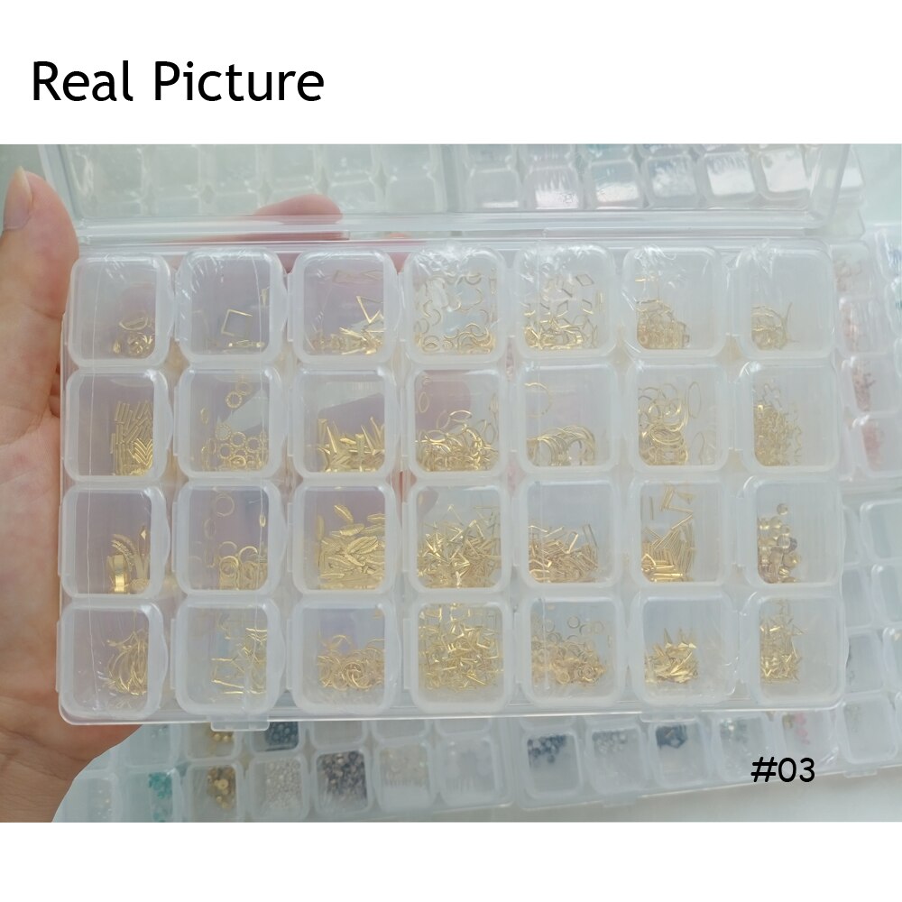 Ensemble d'accessoires pour ongles à 28 grilles, poire/métal/coque/résine/cristal strass pour manucure/bricolage, Kit de décorations pour Nail Art # DXM12