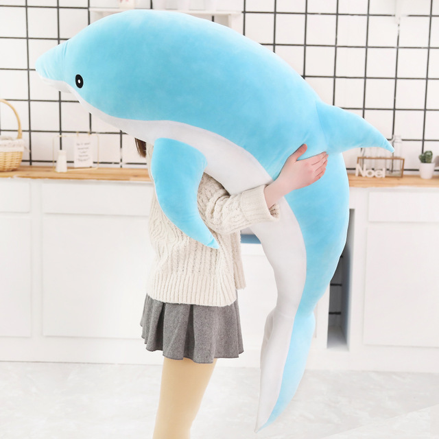 Jouets en peluche dauphin doux Kawaii, poupées rembourrées en coton, Animal, oreiller de sieste, jouet pour enfants, de noël pour filles: 120cm / blue