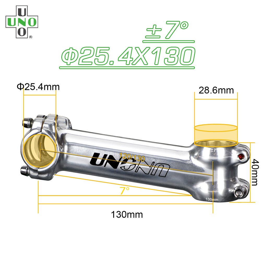 UNO długa łodyga pion Droga rower wspornik kierownicy rowerowej 120/130mm srebrny 25.4 macierzystych 7 stopni MTB moc części robić roweru górskiego: 25.4x130mm 7 stem