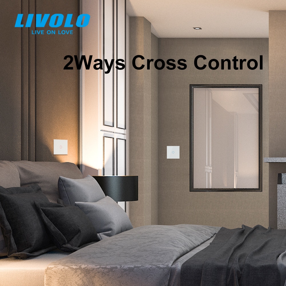 LIVOLO – interrupteur mural tactile intelligent ZigBee, 2 voies croisées, commande sans fil, avec minuterie, compatible avec Google Home, Alexa et Echo, Standard ue