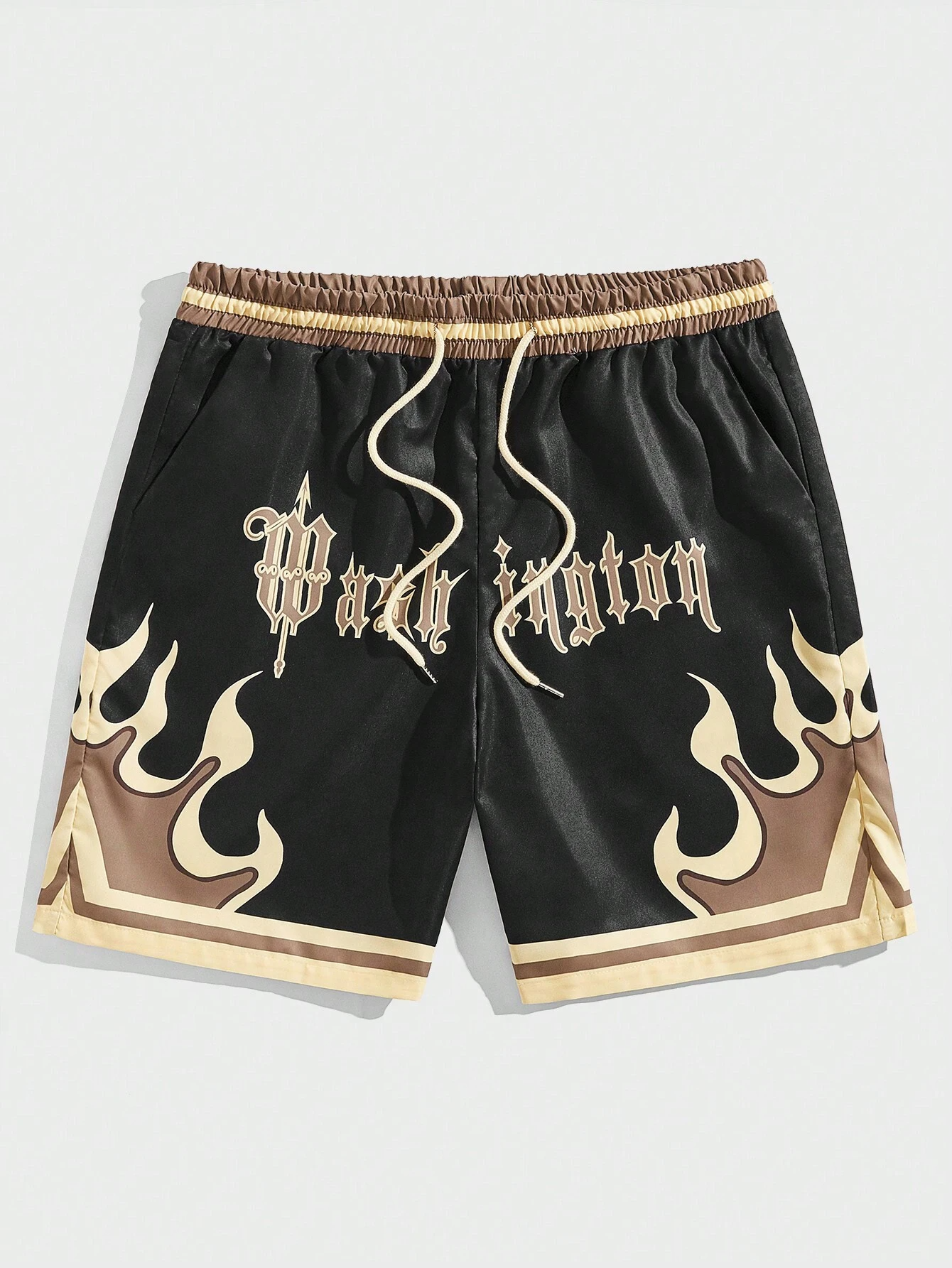 Pantalones cortos hawaianos para hombre con estampado 3D premium: patrón de llama ultra casual para vacaciones de verano y deportiva: M / Negro