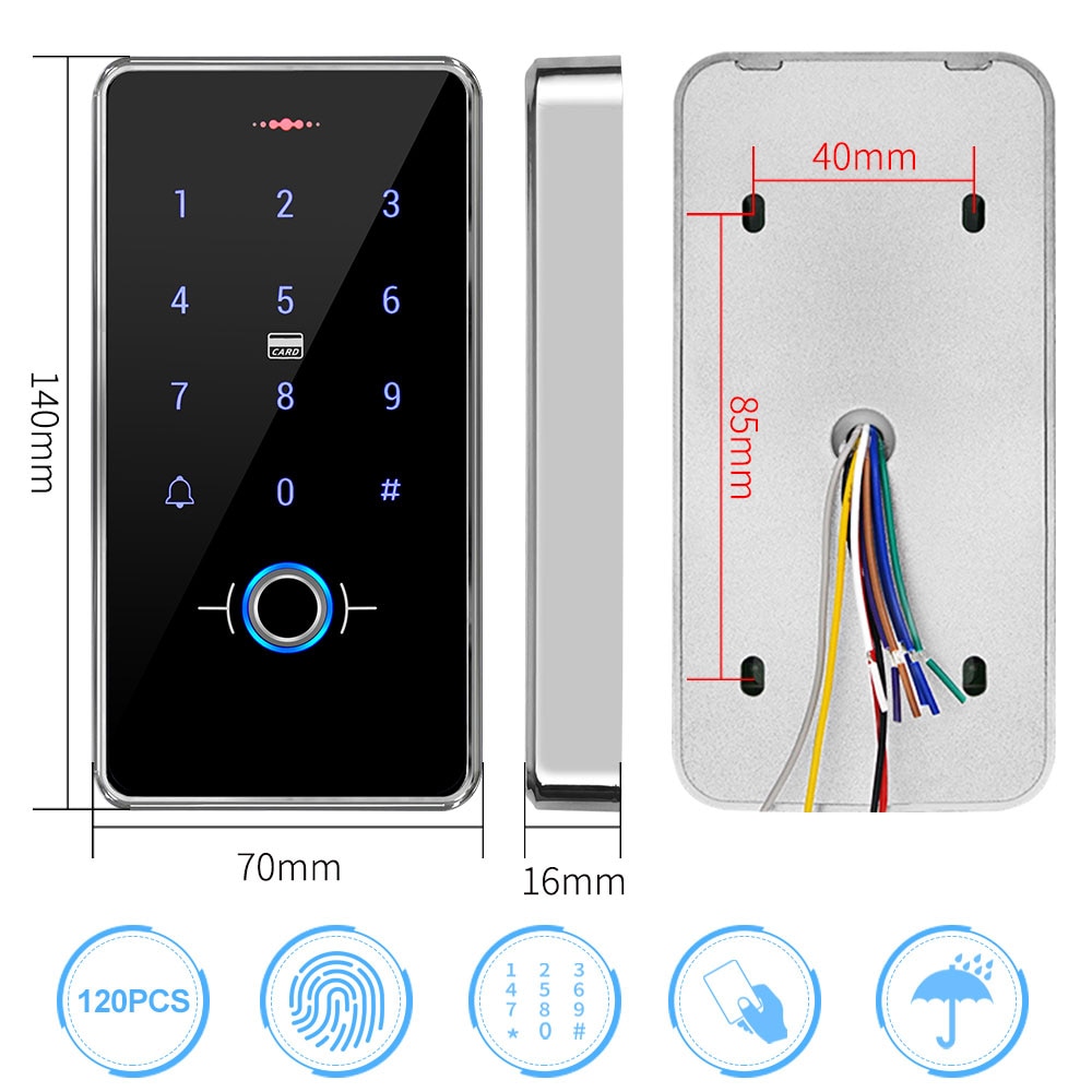 IP68 Waterproof Biometric Fingerprint Access Control System RFID Keyboard Standalone Access Controller with Touch Panel 13.56MHz