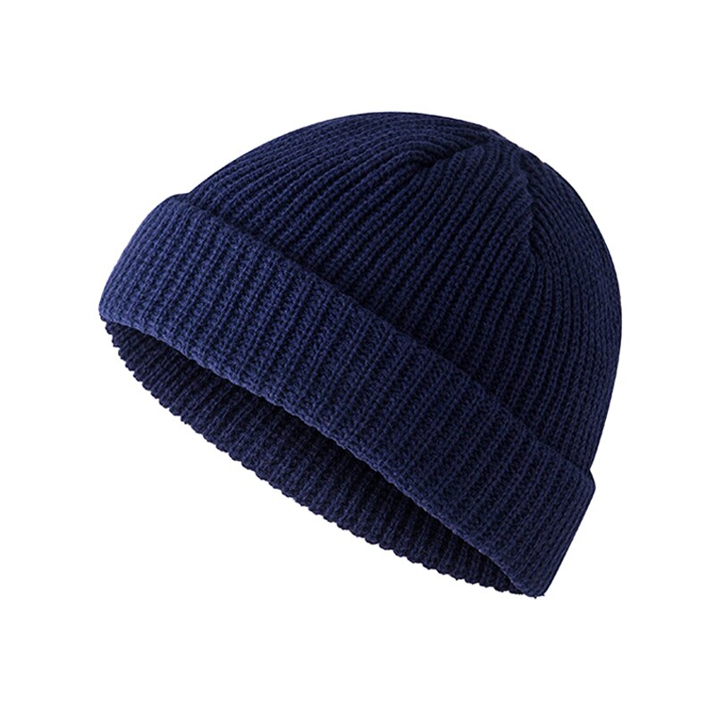 Beanie Hat Cap Roll up Warm Fisherman Knitting Solid Color for Men Women Winter ZJ55: Navy Blue