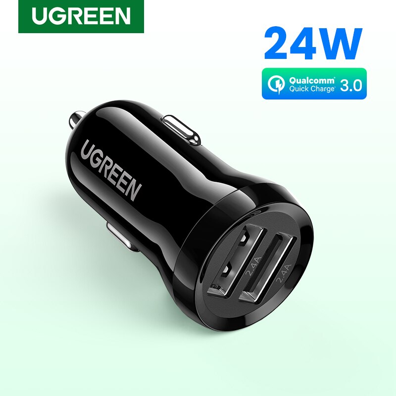 Ugreen Mini 4.8A Usb Auto Oplader Voor Mobiele Telefoon Tablet Gps Snelle Lader Auto-Oplader Dual Usb Auto Telefoon charger Adapter In Auto