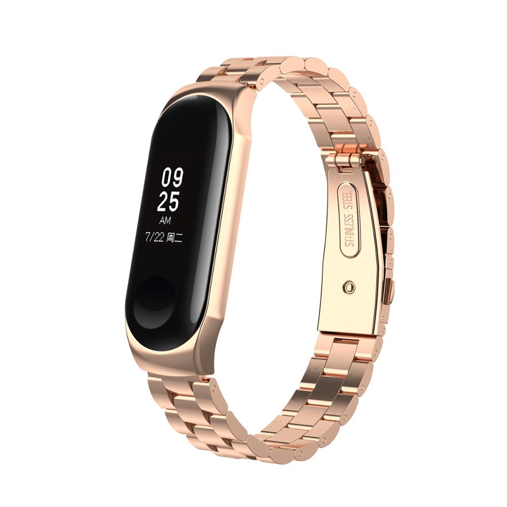 Pulseira de aço inox para xiaomi mi band 3 e 4, acessório de pulseira inteligente para xiaomi mi band 4, cinto esportivo + caixa de metal