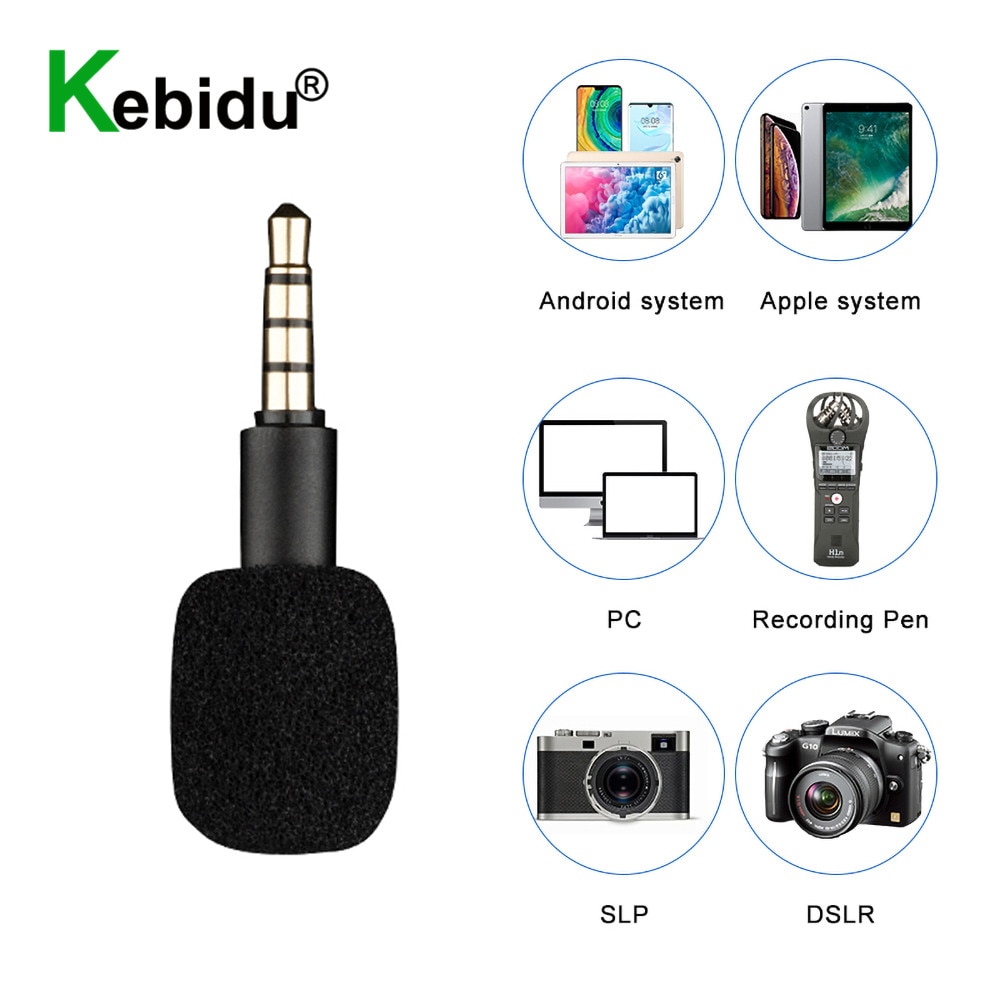 Kebidu Mini Omni-Directionele 3.5Mm Jack Microfoon Draagbare Kleine Microfoon Voor Geluidskaart Recorder Mobiel Smartphone Android Telefoon