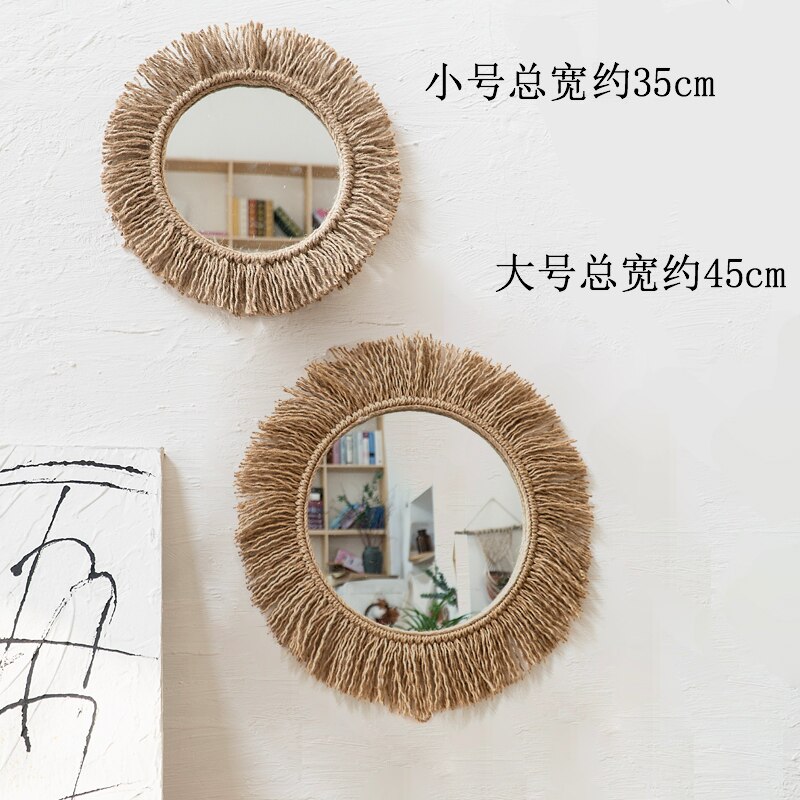 Espejo de cuerda de cáñamo tejido, espejo Circular de arte nórdico RETRO hecho a mano para decoración de sala de estar, cafetería, tienda, decoración Bohemia: 35cm and 45cm