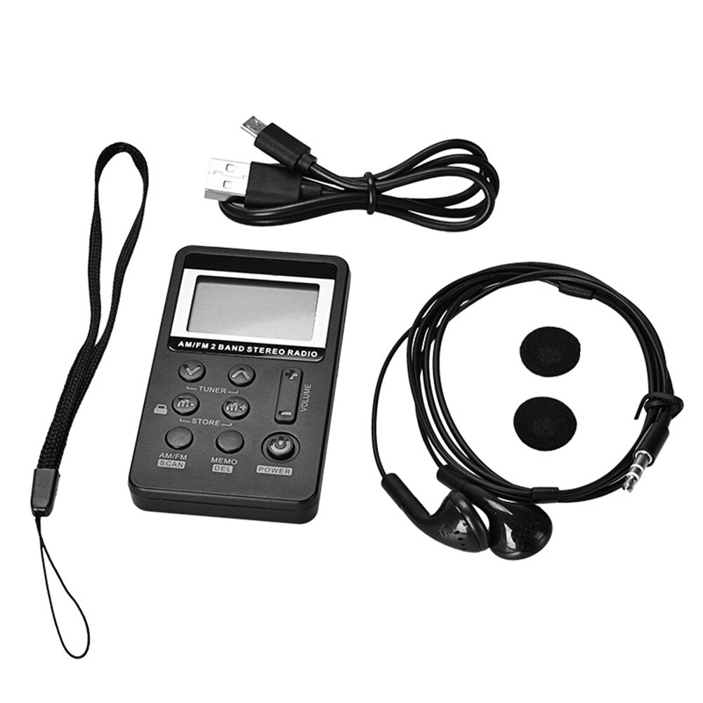 Portable Dual Band AM/FM Pocket Radio Digital Display Mini Radio Receiver with Rechargeable Battery Headphones for Walking Camp