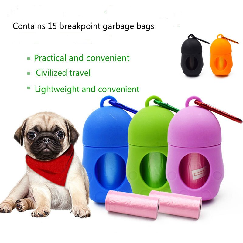 Kæledyrsforsyning hund afhenter affaldspose skraldekassekonfigurator, der bærer rengøringsmateriel til kæledyr