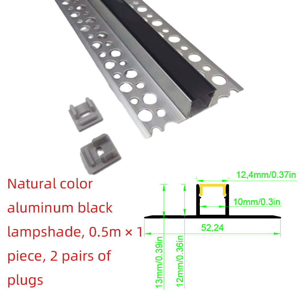 52*13mm 1pcs 0.5m LED Aluminum Profile Channel for Ceiling Wall Light Aluminium LED Strip with Milky Cover and LED Strip: light green