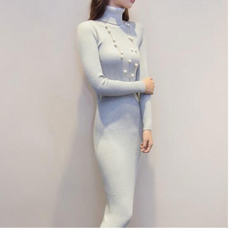 Lente Herfst Vrouwen Trui Jurk Vrouwelijke Coltrui Gebreide Lange Mouwen Sexy Bodycon Dames Warme Truien Jurken F245