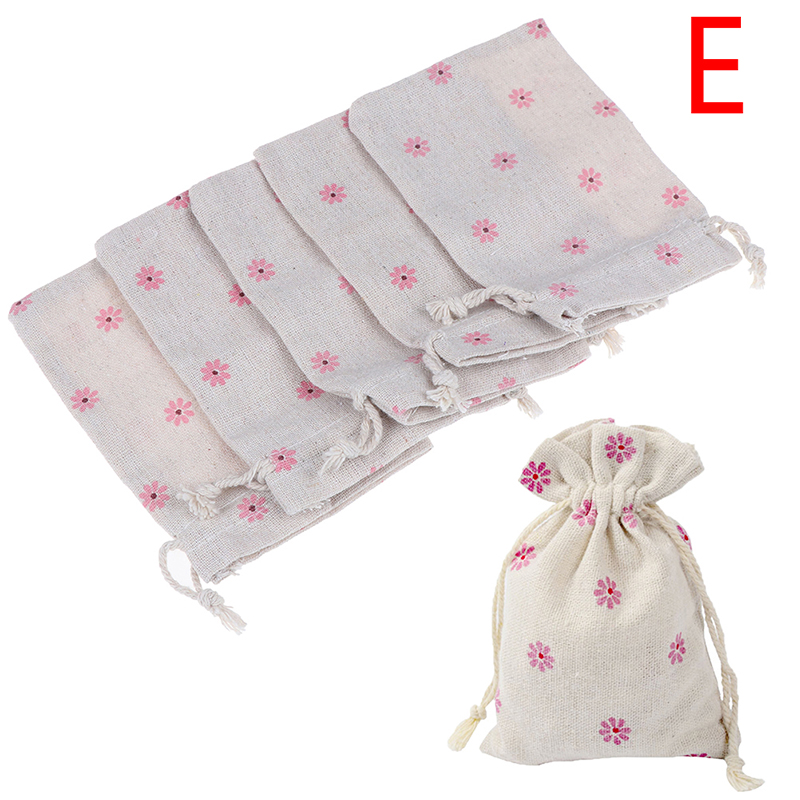 5PCS/lot Mini Jute Drawstring Burlap Bags Party Christmas Jewelry Pouches Packing Bag Drawstring Bags: E