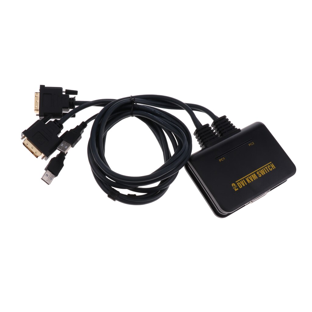 2-Poort Usb Dvi Kvm Switch Converter Met Kabel Voor Muis Toetsenbord Zwart