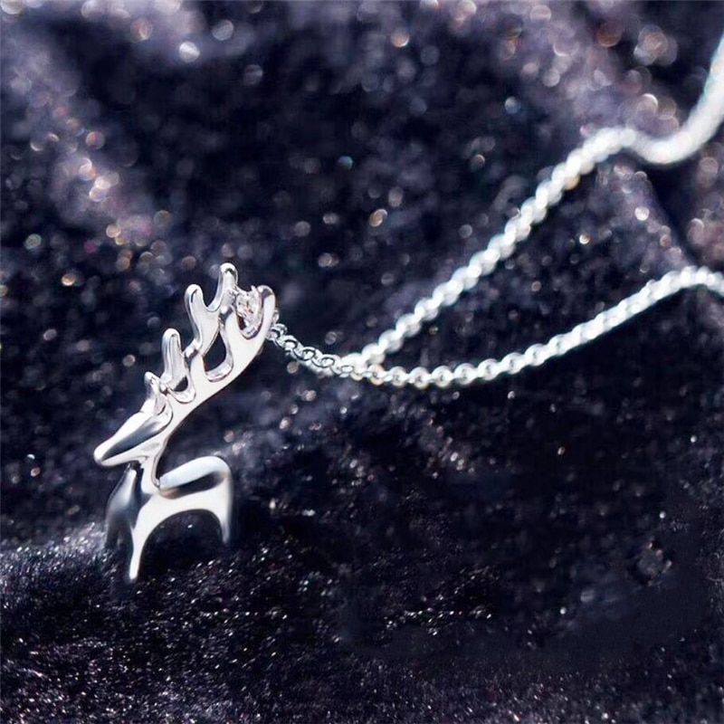 Three-Dimensional Deer Short Clavicle Chain Pendant 925 Sterling Silver Temperament Personality Female Necklace SNE086