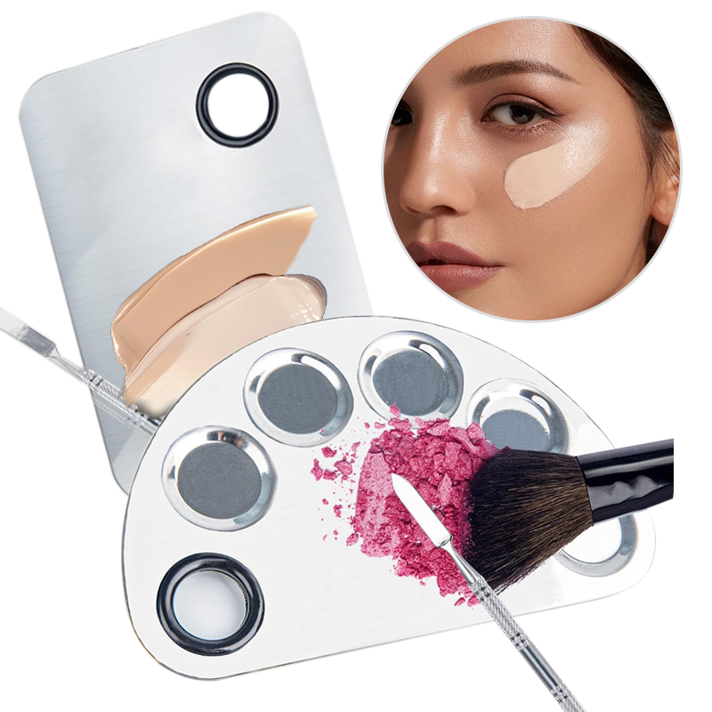 2pc Makeup Mixing Palette Stainless Steel Makeup Kit Metal Mixing Tray with Spatula Square Stainless Steel Makeup Mixing Palette