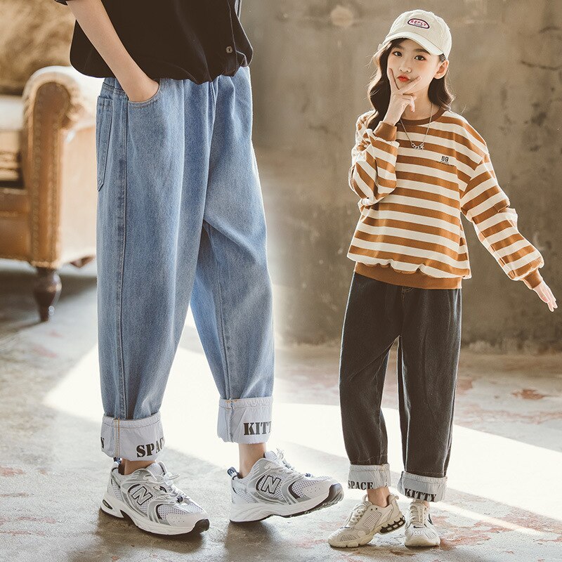 Jeans bleu Denim pour adolescentes, pantalons décontractés de 10 12 13 14 ans, printemps automne
