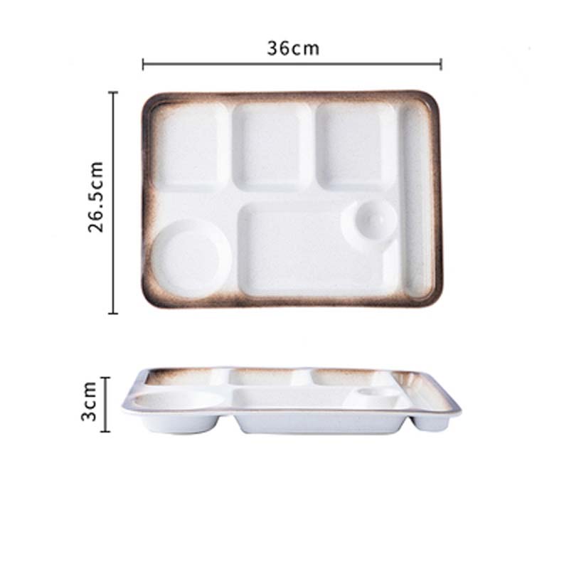 Japanese-style ceramic grid plate for one person dinner plate for separate meal system household divider plate adult tableware c: G