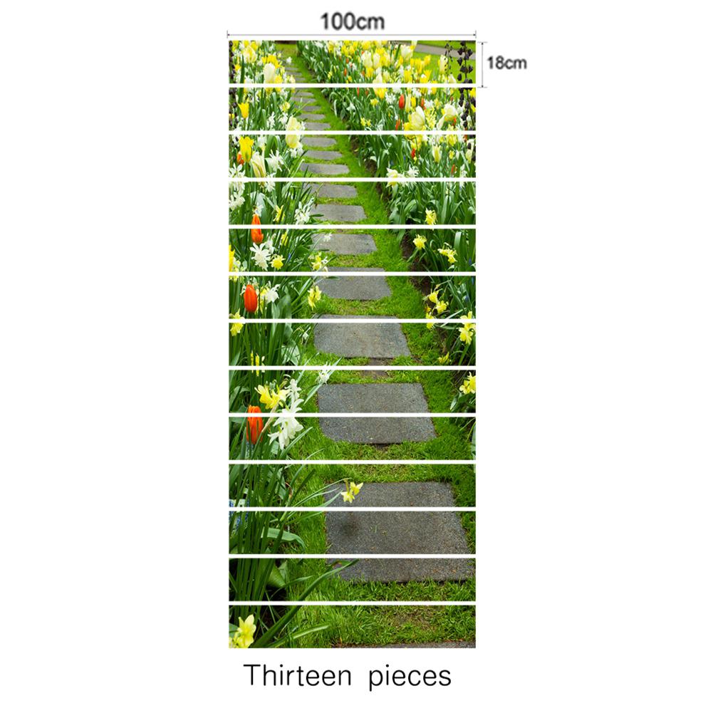 13Pcs Staircase Stair Riser Floor Sticker Self Adhesive DIY Flower Pattern Stairway Wall Decal Decor: LT1326