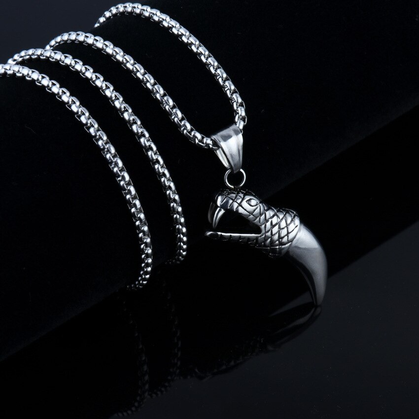 HNSP 316L stainless steel chain Wolf tooth pendant necklace for men male Punk jewelry