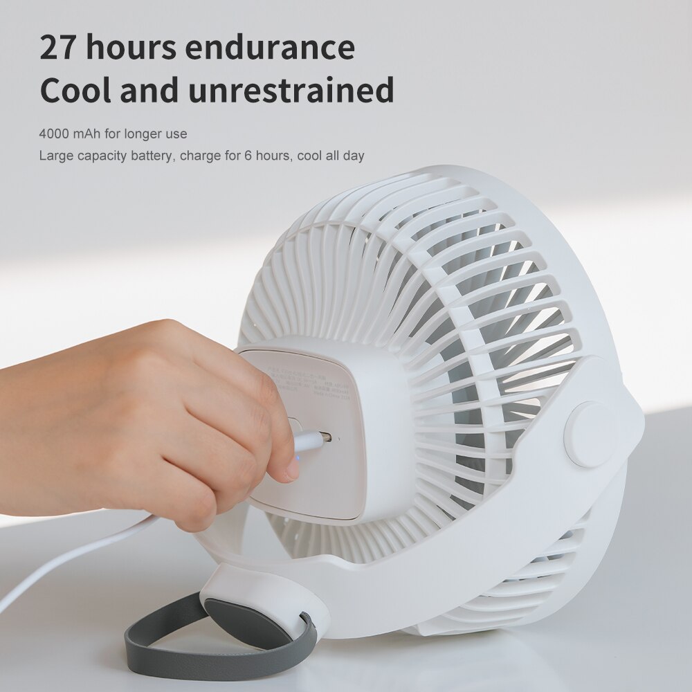 Rock ventilador de mesa 360 graus rotação fornecimento de ar 4000mah pendurado ventilador de carregamento usb baixo ruído 4 modo purifica o ventilador de refrigeração de ar