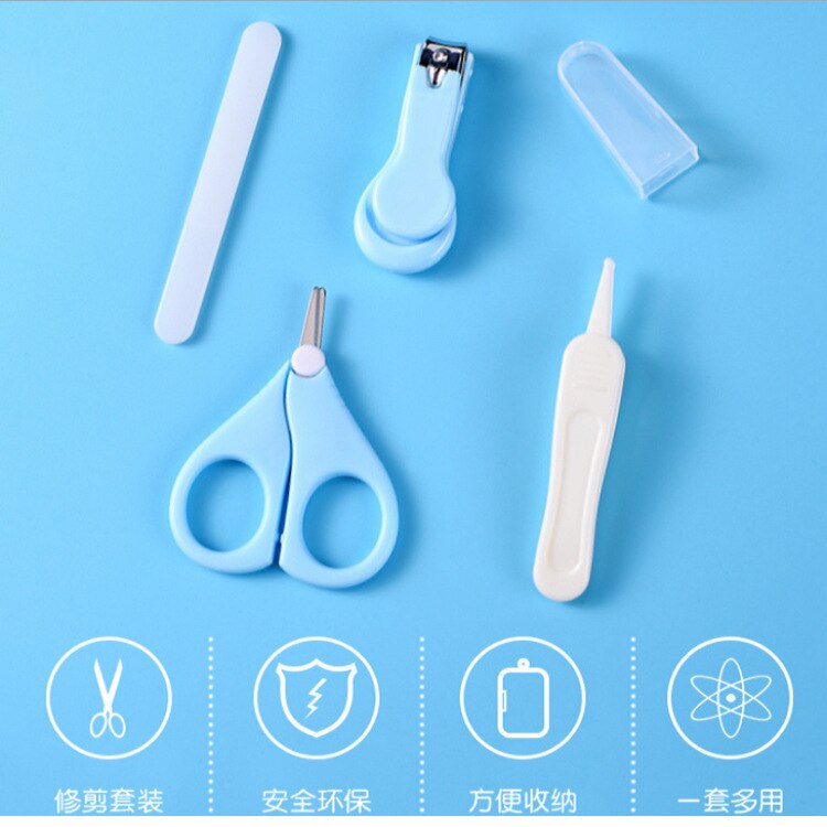 Vier Stuk Baby Nagelknipper Pincet Veilig En Multi-Gekleurde Nagelvijl Combinatie Set: Sky Blue