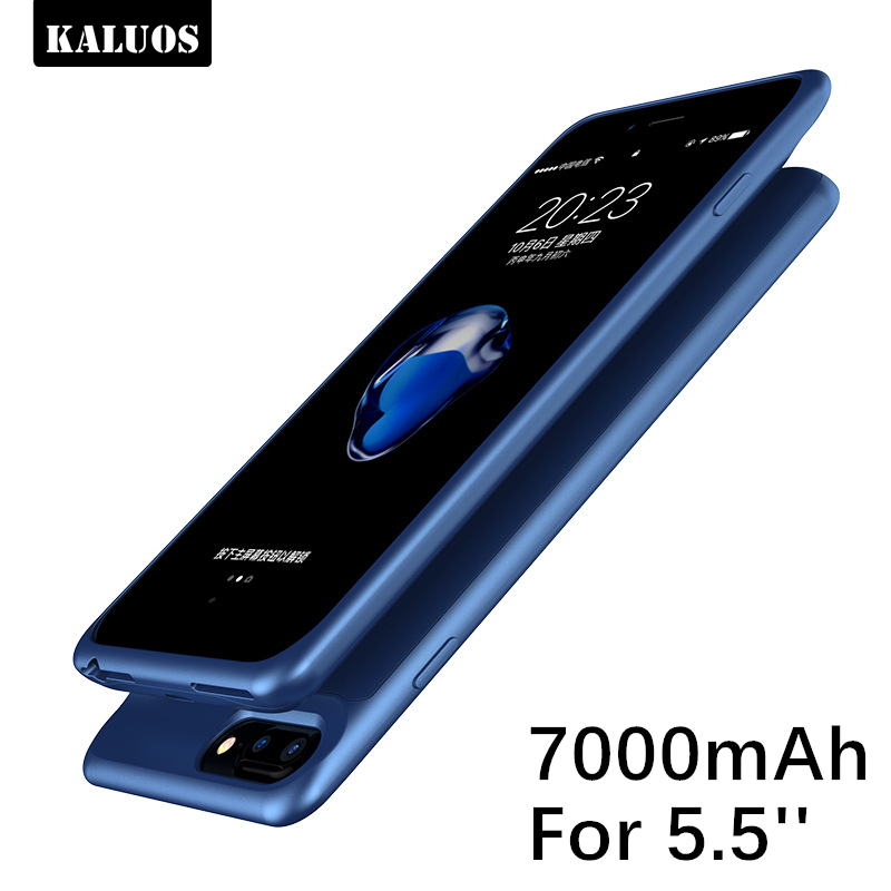 KALUOS Battery Charger Case For iPhone 6S Plus 6P 3700mAh Power Bank Cover for iPhone 7 Plus 8P Phone Battery Silicon Back Cases: 7000mAh Blue