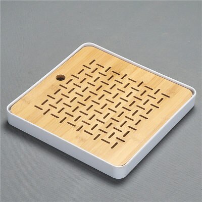 Bamboo Tea Trays-Chinese Tea Serving Kung-Fu Tea Tray Set-Melamine+Bamboo Tea tabl Tray- Drainage Water Storage Tea Set Tools: 10