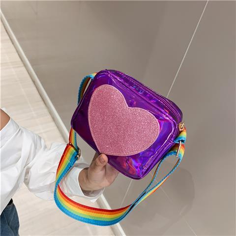 Regenboog Liefde Meisjes Mini Portemonnee Mooie Kinderen Kleine Vierkante Schoudertassen Pu Leer Baby Jongens Kids Crossbody tas: Purple