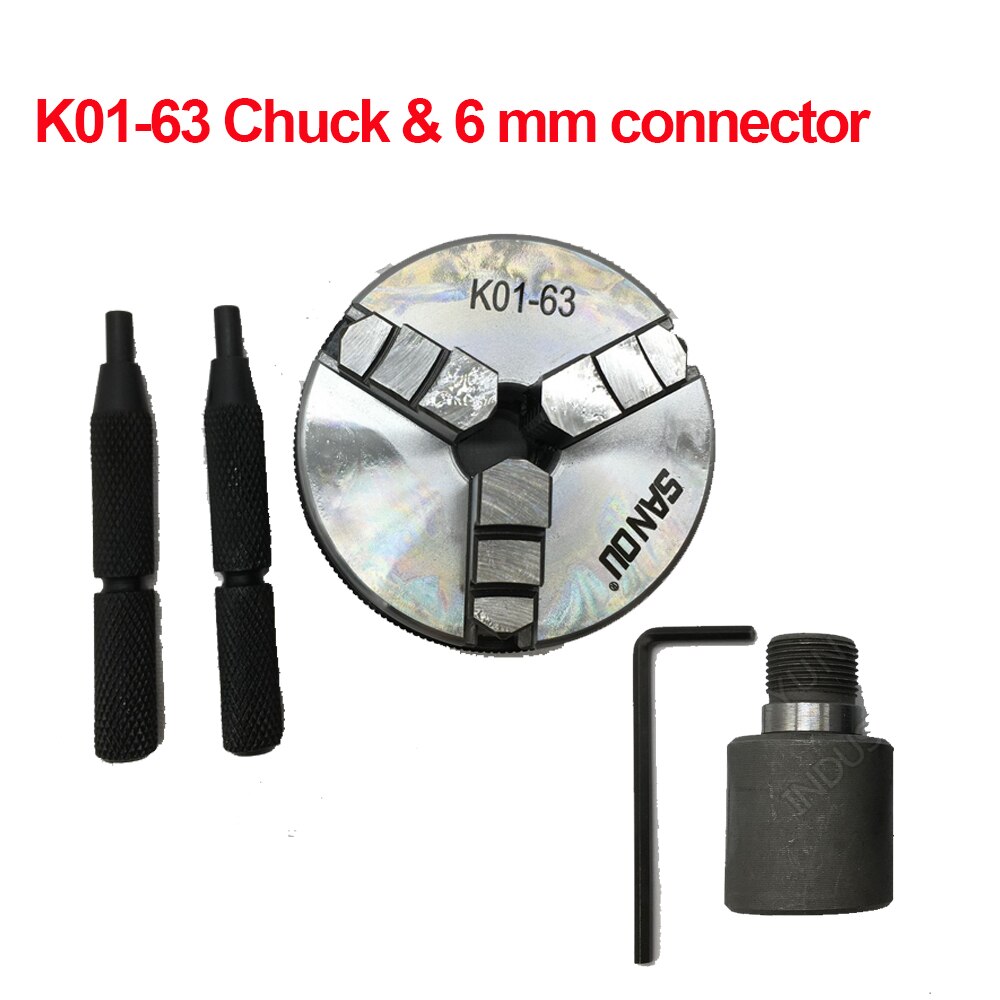 63mm 2.5" LATHE Chuck three Jaw Manual mini Self-Centering Chuck Sanou K01-63 with Connecting rod Connector for CNC: K01-60-6MM