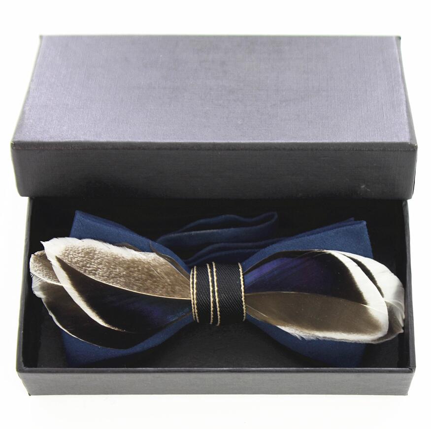 Ricnais – nœud papillon en cuir et plume pour homme, fait à la main, avec boîte , accessoires pour fête de mariage: 07