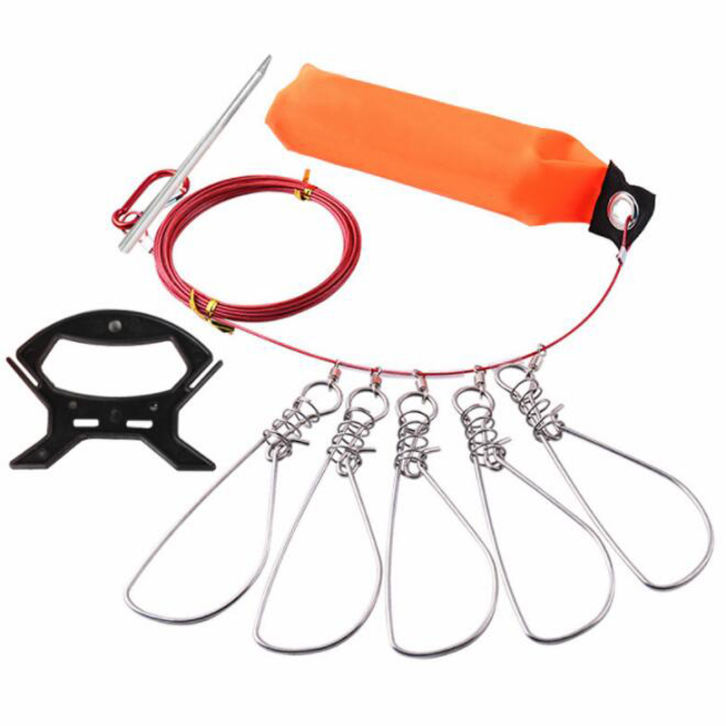 Fish locker Fishing Ropes 5m Fishing Lock Buckle Stainless Steel Live Belt Float Fish Stringer Fishing Accessories: A red 5-buckle wire