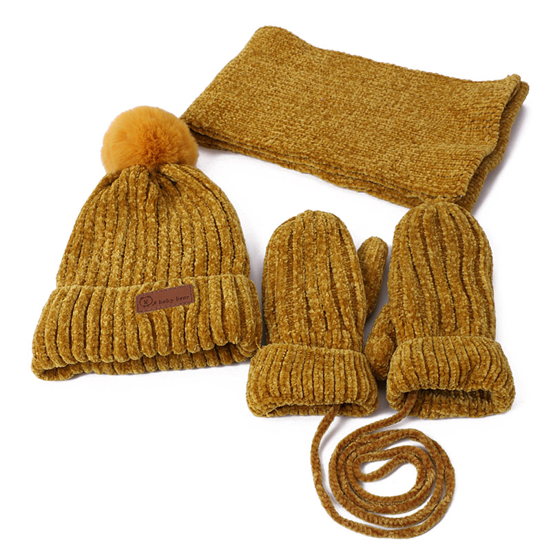 Tredelt hatte tørklæde handsker sæt børn hat vinter varm vante pompon strikket hat efterår vinter gilr og dreng cap sæt: Jeg