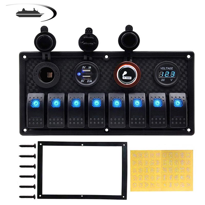 6/8 Gang interrupteur à bascule panneau pour voiture bateau RV Marine camion fusible panneaux étanche voltmètre numérique double USB chargeur Ports DC 12V