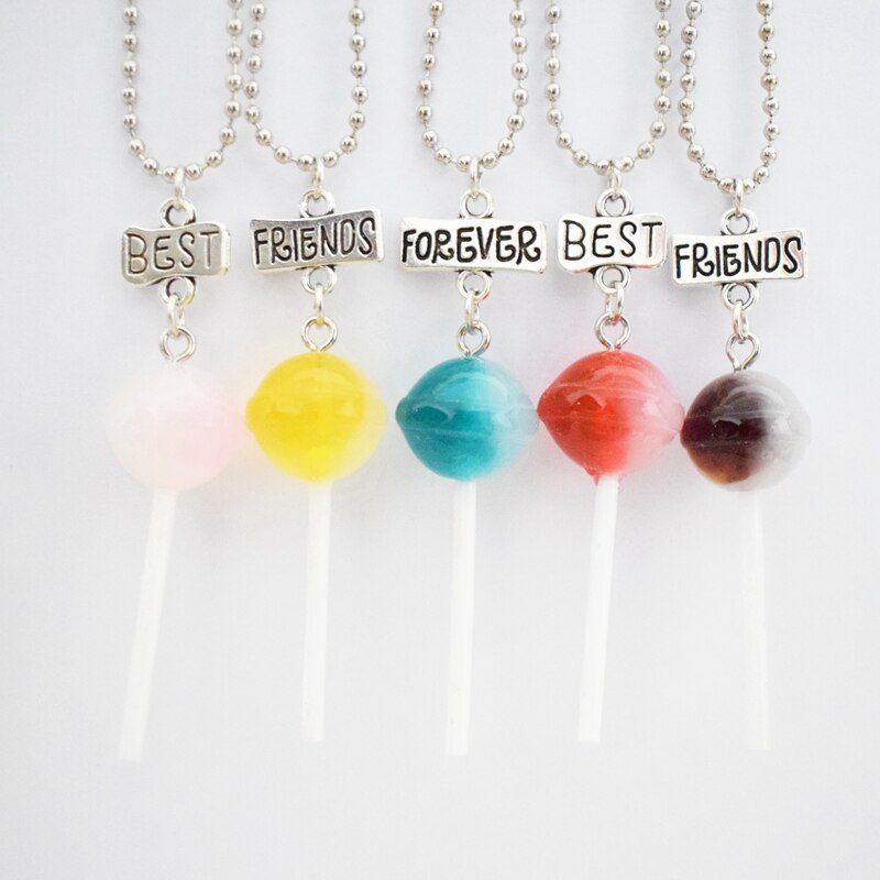 Collier pendentif sucette en résine couleur bonbon pour enfants, BFF 5 meilleurs amis d'amitié éternelle, pour enfants