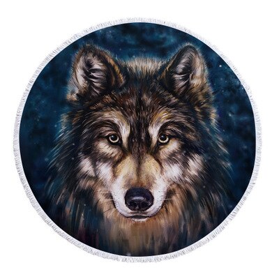 Handgetekende hd-dieren, wolf, leeuw, patroon, strandlaken, ronde kwastjes, microvezel yogamat, badhanddoek, picknickkleed, mat: 4