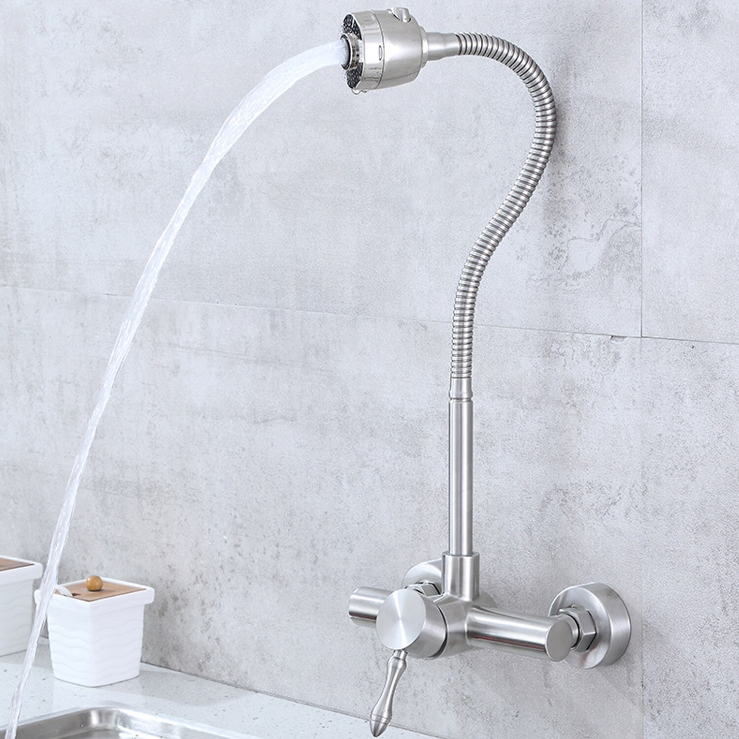 Wall Mounted Stainless Steel Brushed Single Universal Pipe Kitchen And Cold Water Faucet Sink