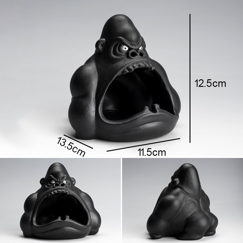 Cute Cartoon Small Animal Ashtray Gorilla Anti-Fly Ash Ceramic Household Living Room Car Ashtray: S-Black