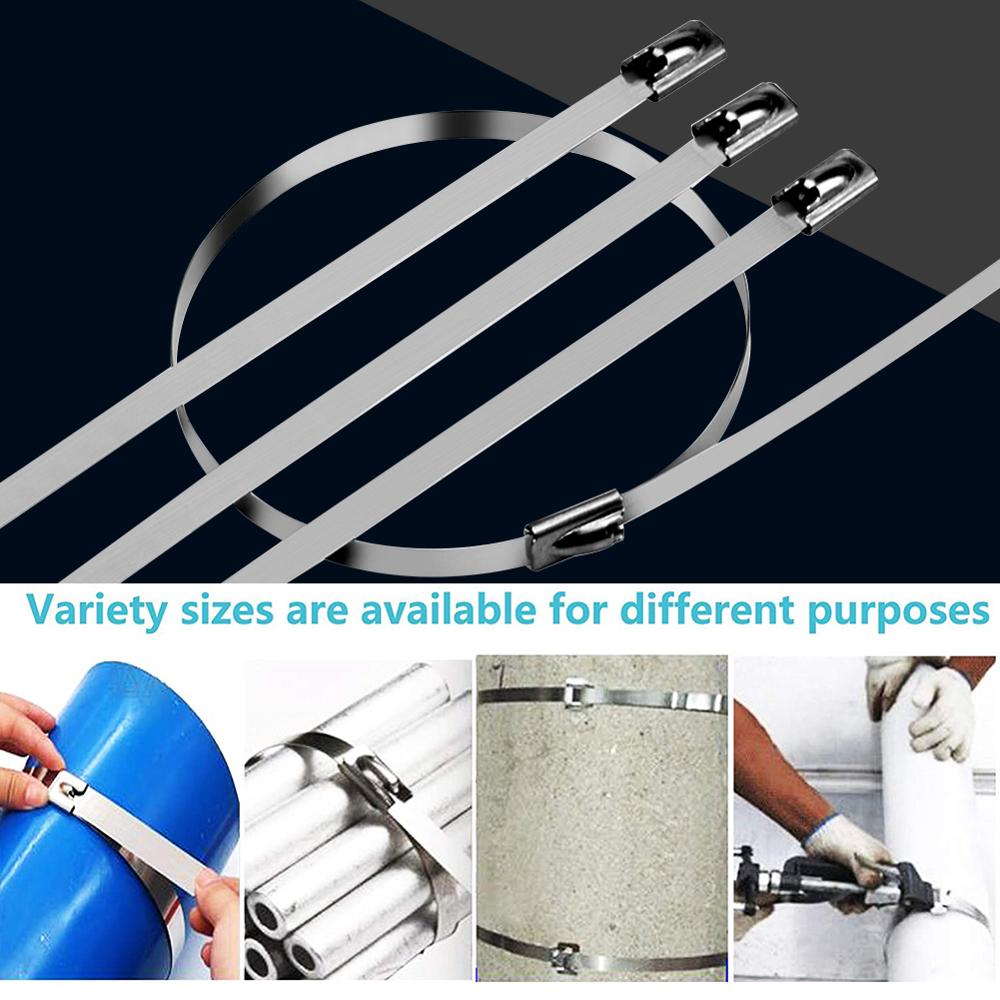 100PCS Multi-Purpose Locking Cable Metal Zip Ties Stainless Steel Cable twist Ties Locking Metal Zip-Exhaust Wrap Coated
