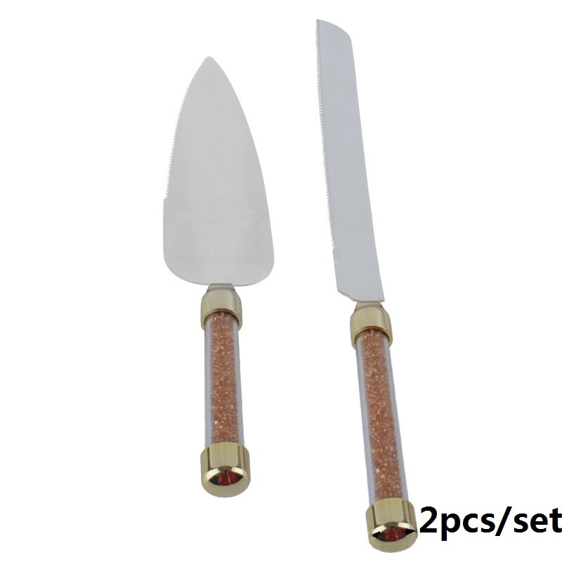  2pcs Wedding Cake Knife Server Set Stainless Steel Crystals Handle Cake Spatula Cutter Birthday Party Dinnerware Christmas: Army Green
