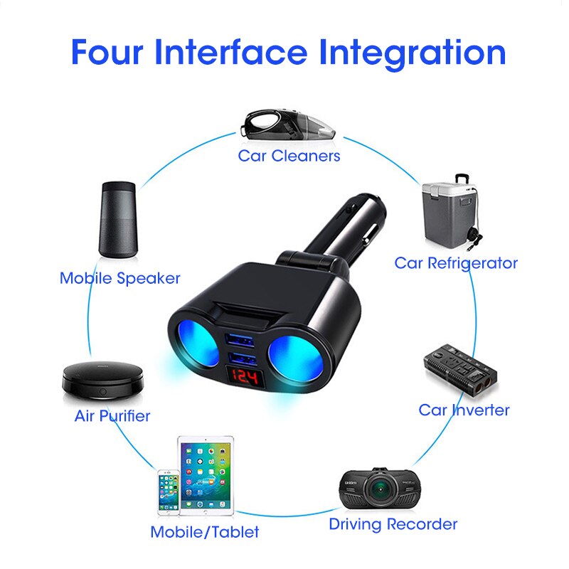 Niye 4.8a dual-usb-autoladegerät mit 2 anschlüssen, lcd-display, 12-24v zigarettenanzünderbuchsen, schnellladefunktion, netzteil und auto-styling