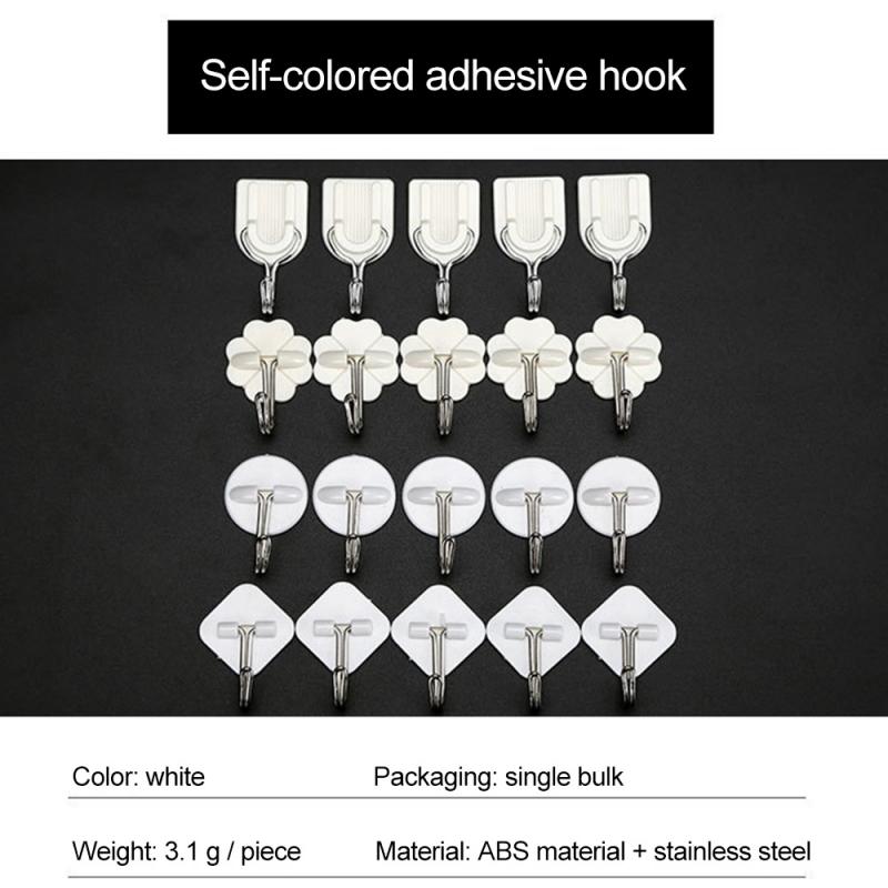 20pc Self Adhesive Wall Hooks Family Robe Hanging Hook Hat Bag Robe Hats Bag Key Wall Hanger Seamless Multi-Purpose Hook