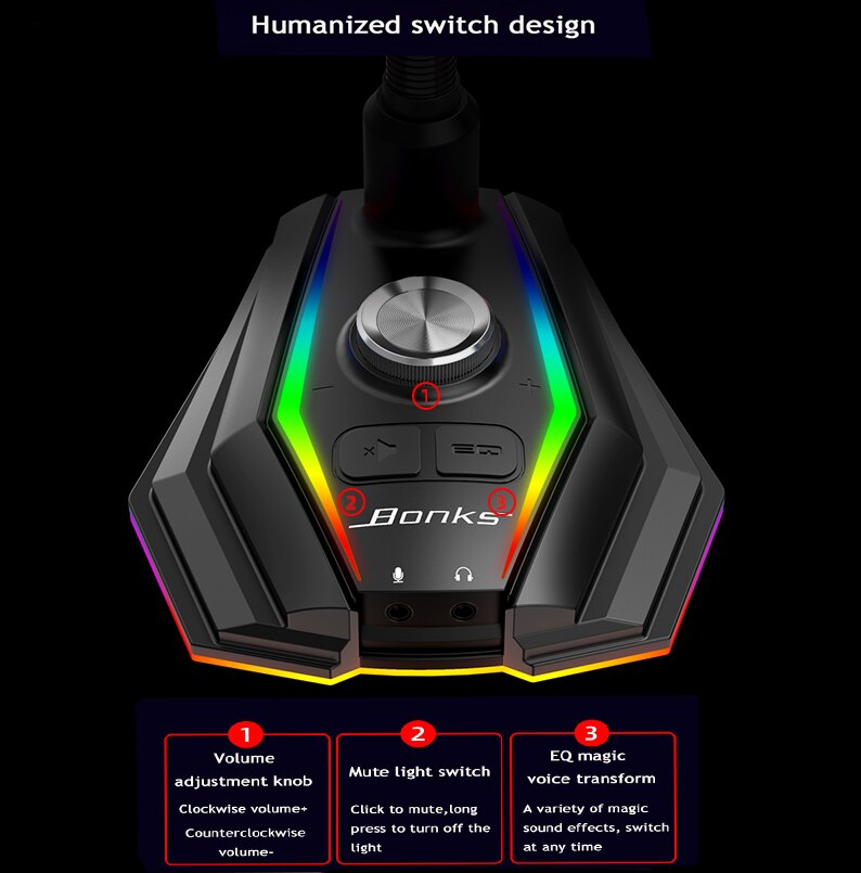 RGB Computer Microphone Free Drive Noise Reduction 360° Rotate USB AUX HD Receiver Omnidirectional Condenser Gaming Mike