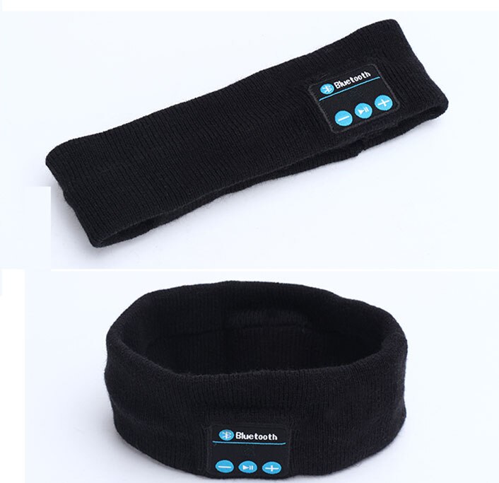 Auriculares inalámbricos con Bluetooth para dormir, cinta para la cabeza de yoga, suave, cálida, inteligente, altavoz inteligente, estéreo, bufanda, auriculares con micrófono: Knitting model black
