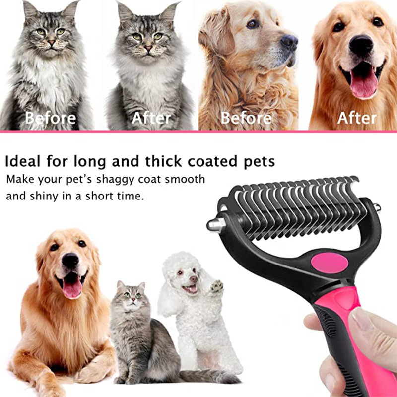 Enthaarungsbürste für Hunde, professionelle Haustier-Haarausfallbürste für Hunde, Katzen, Fellknotenschneider, doppelseitiger, sauberer Kamm für sterben Tierpflege